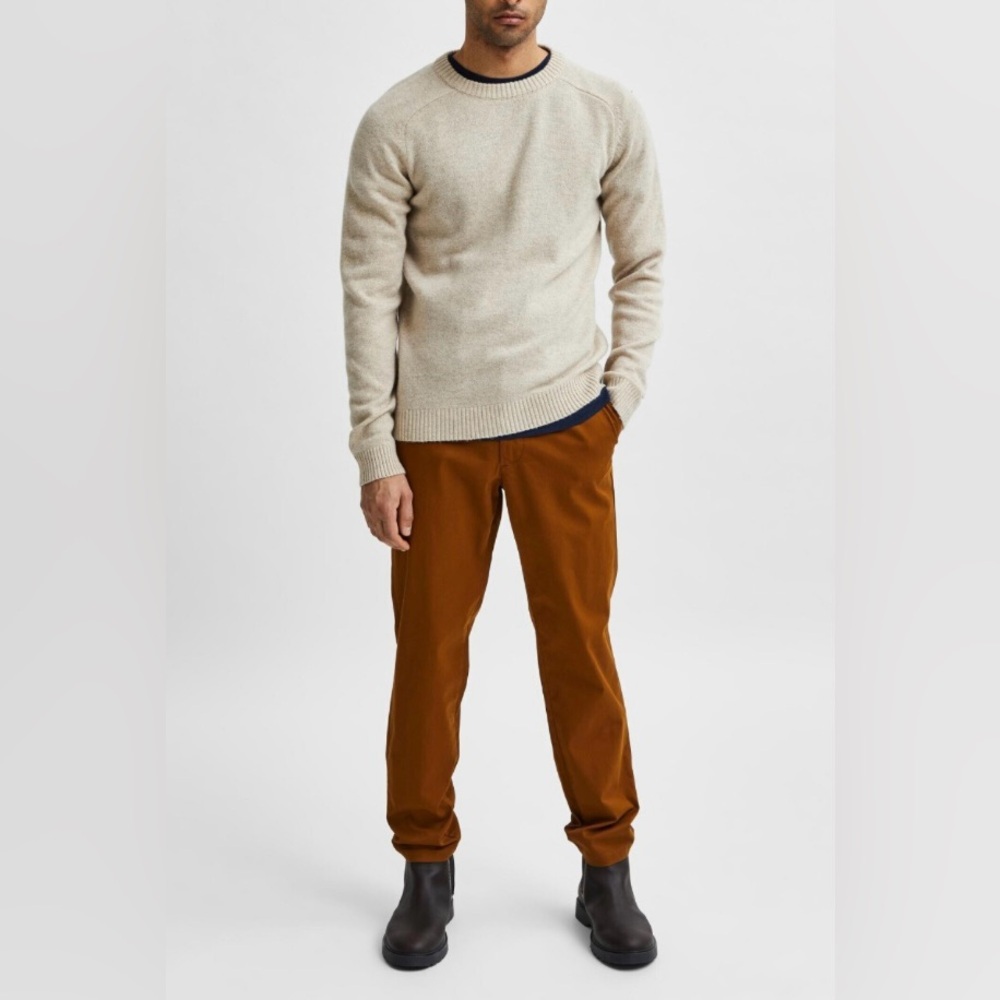 2/60$ SELECTED oatmeal knit 100% lambswool‎ Coban Crew sweater sz XL